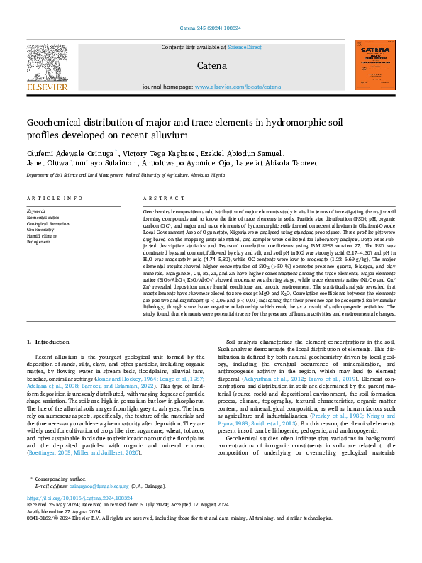 (PDF) Geochemical distribution of major and trace elements in ...