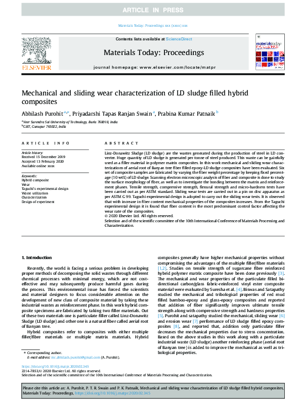 (PDF) Mechanical and sliding wear characterization of LD sludge filled ...