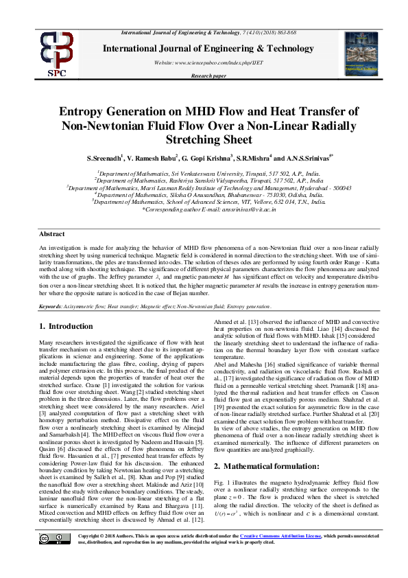 (PDF) Entropy Generation on MHD Flow and Heat Transfer of Non-Newtonian ...
