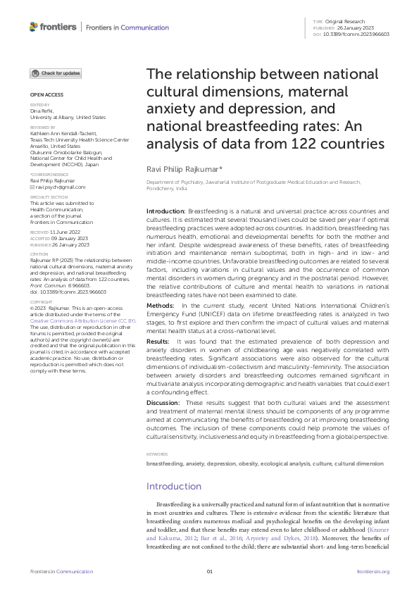 (PDF) The relationship between national cultural dimensions, maternal ...