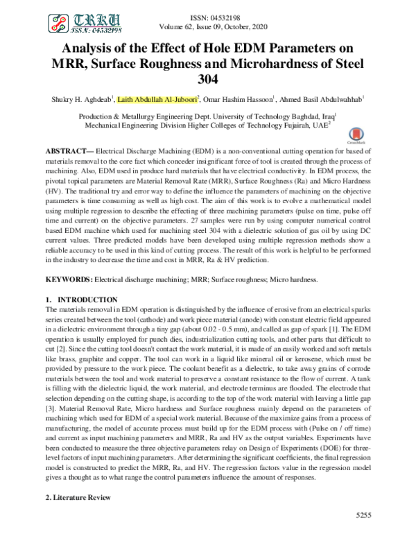 (PDF) Analysis of the Effect of Hole EDM Parameters on MRR, Surface ...