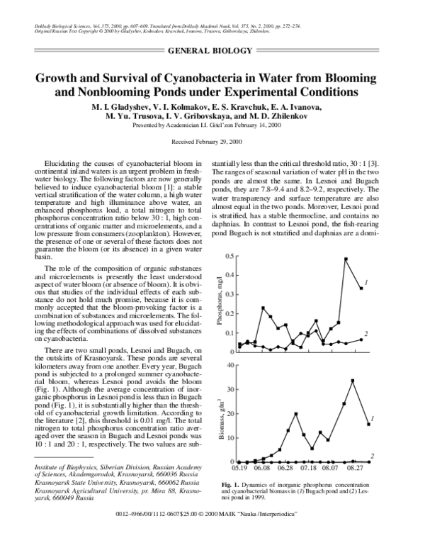 (PDF) Growth and Survival of Cyanobacteria in Water from Blooming and ...