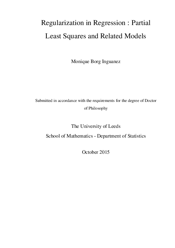(PDF) Regularization in Regression : Partial Least Squares and Related ...
