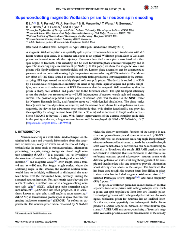 (PDF) Superconducting magnetic Wollaston prism for neutron spin encoding