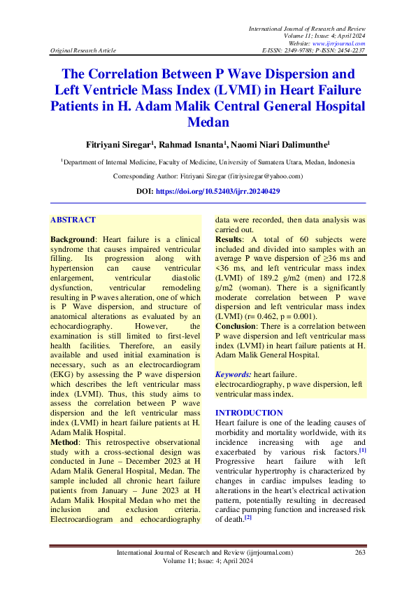 (PDF) The Correlation Between P Wave Dispersion and Left Ventricle Mass ...