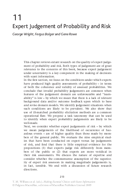 (PDF) Expert Judgement of Probability and Risk