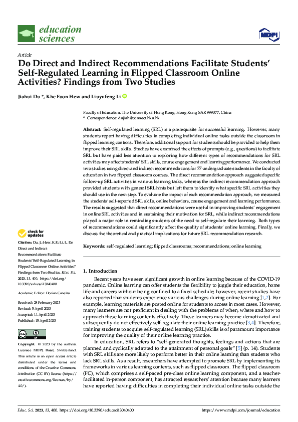 (PDF) Do Direct and Indirect Recommendations Facilitate Students’ Self ...