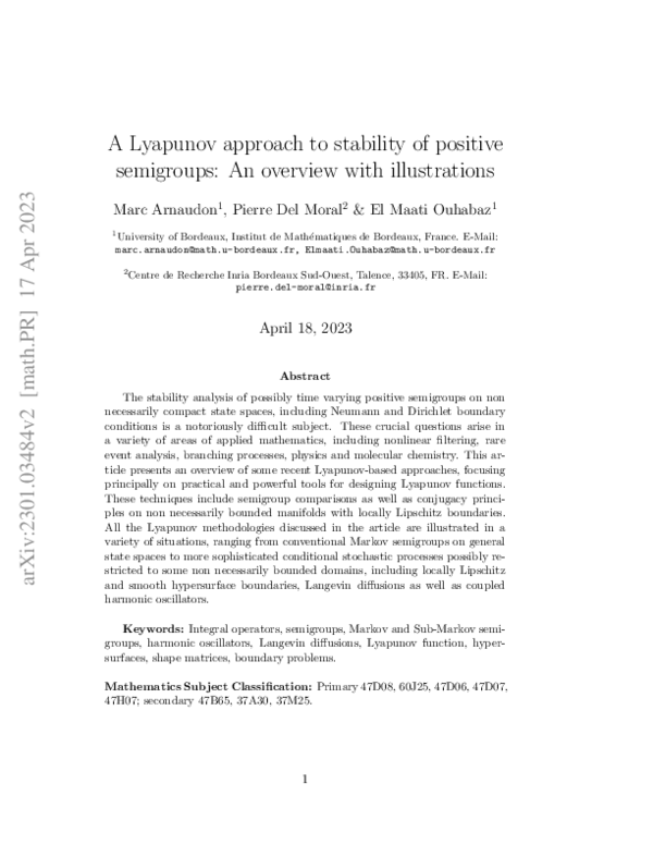 (PDF) A Lyapunov approach to stability of positive semigroups: An ...