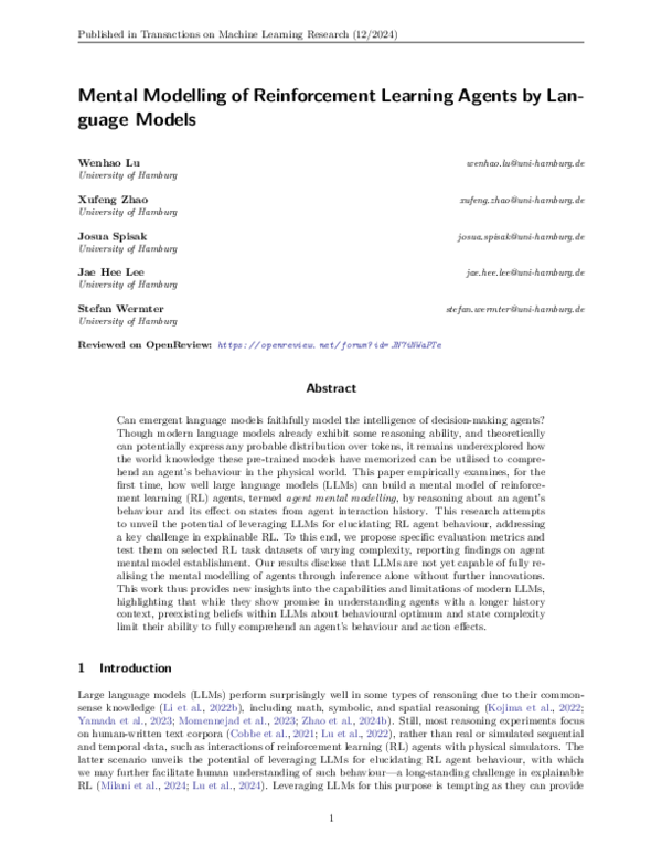 (PDF) Mental Modelling of Reinforcement Learning Agents by Language Models