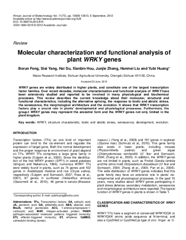 (PDF) Molecular characterization and functional analysis of plant WRKY ...