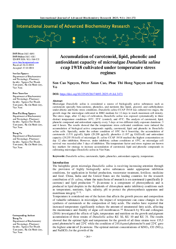 (PDF) Accumulation of carotenoid, lipid, phenolic and antioxidant ...