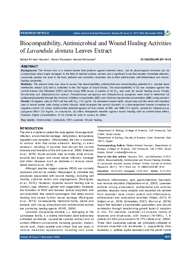 (PDF) Biocompatibility, Antimicrobial and Wound Healing Activities of ...
