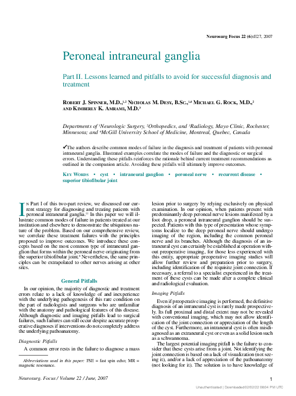 (PDF) Peroneal intraneural ganglia. Part II. Lessons learned and ...