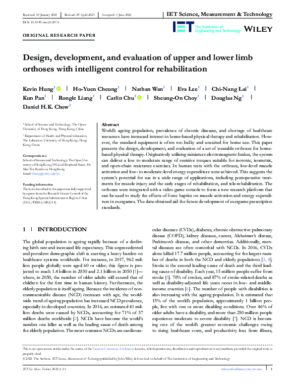 (PDF) Design, development, and evaluation of upper and lower limb ...