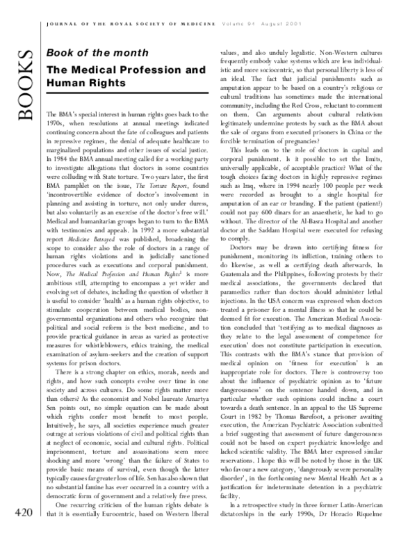 (PDF) Book of the Month: The Medical Profession and Human Rights