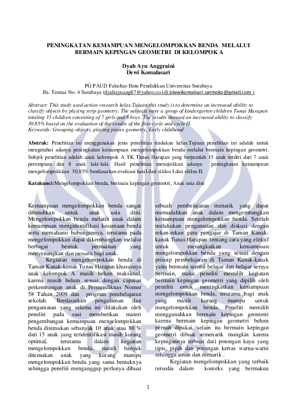 (PDF) Peningkatan Kemampuan Mengelompokkan Benda Melalui Bermain ...