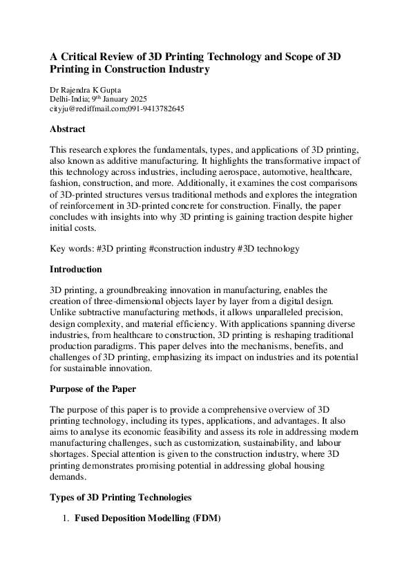 (PDF) A Critical Review of 3D Printing Technology and Scope of 3D ...