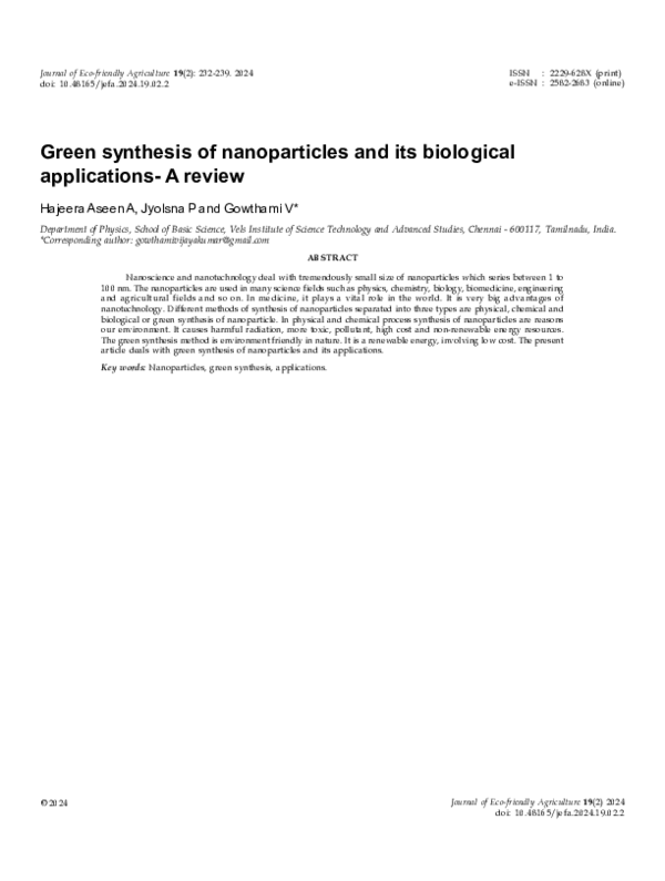 (PDF) Green synthesis of nanoparticles and its biological applications ...