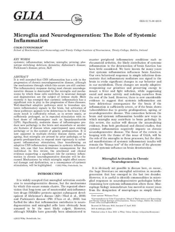 (PDF) Microglia and neurodegeneration: The role of systemic inflammation