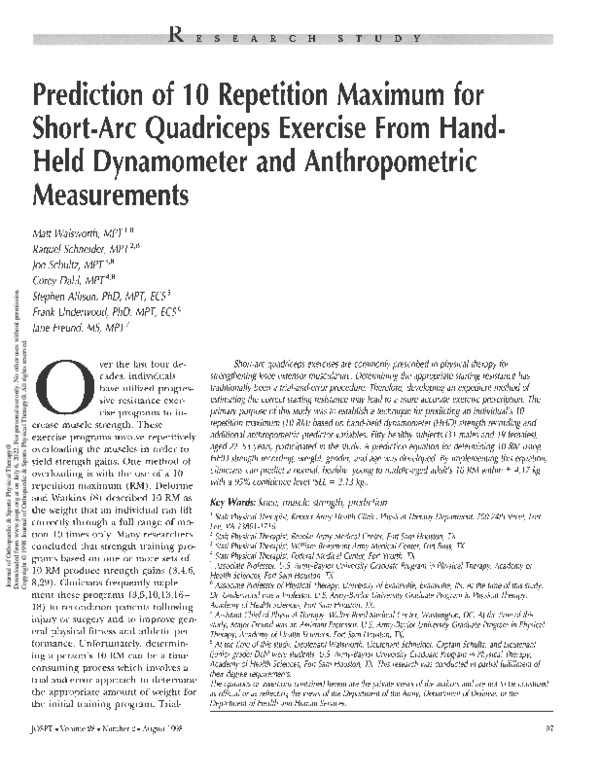 (PDF) Prediction of 10 Repetition Maximum for Short-Arc Quadriceps ...