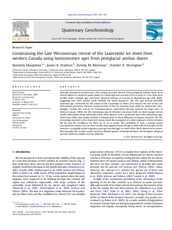 (PDF) Constraining the Late Wisconsinan retreat of the Laurentide ice ...