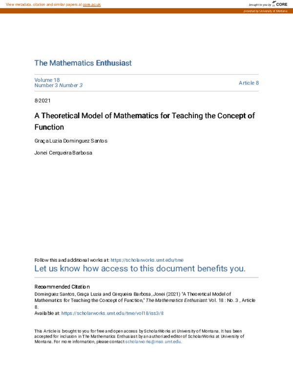 (PDF) A Theoretical Model of Mathematics for Teaching the Concept of ...