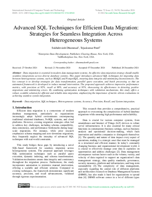 (PDF) Advanced SQL Techniques for Efficient Data Migration: Strategies ...