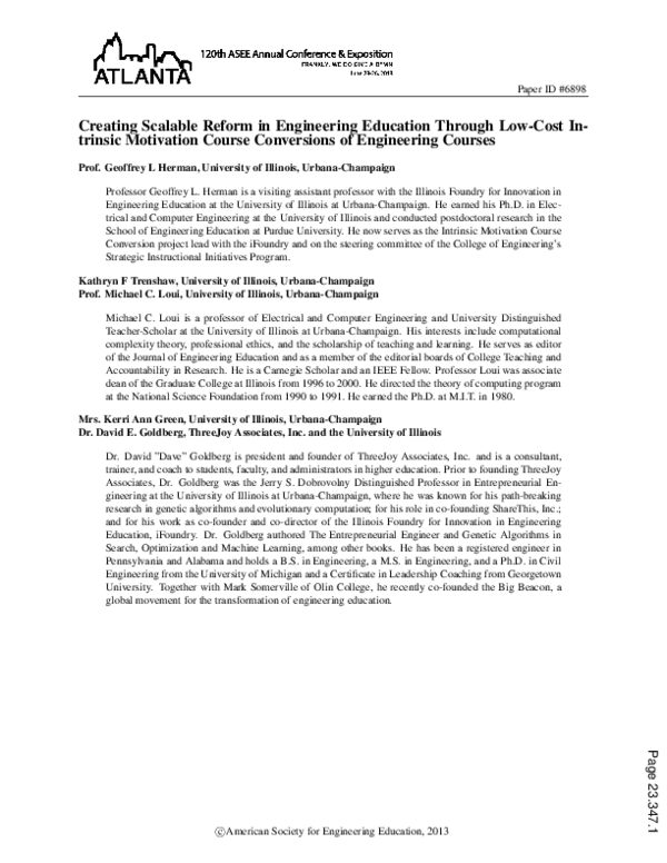 (PDF) Creating Scalable Reform in Engineering Education Through Low ...
