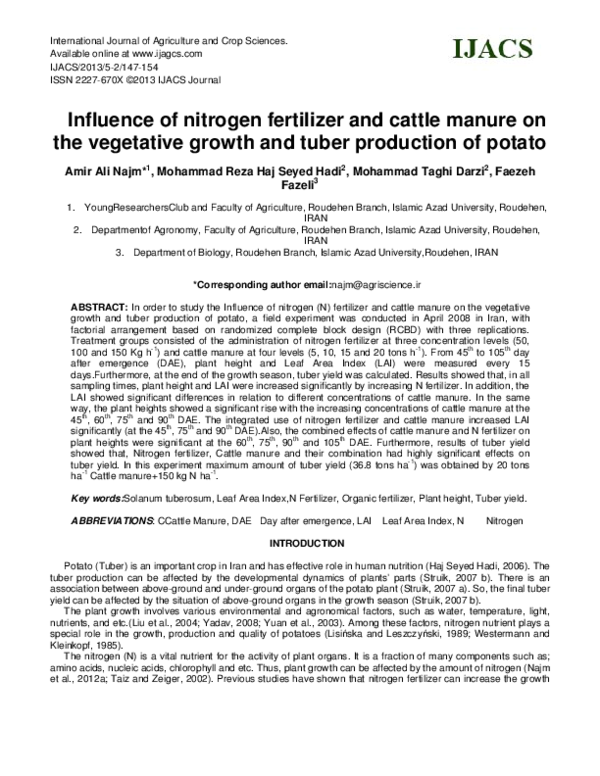 (PDF) Influence of nitrogen fertilizer and cattle manure on the ...