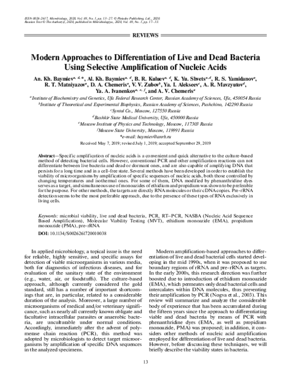 (PDF) Modern Approaches to Differentiation of Live and Dead Bacteria ...
