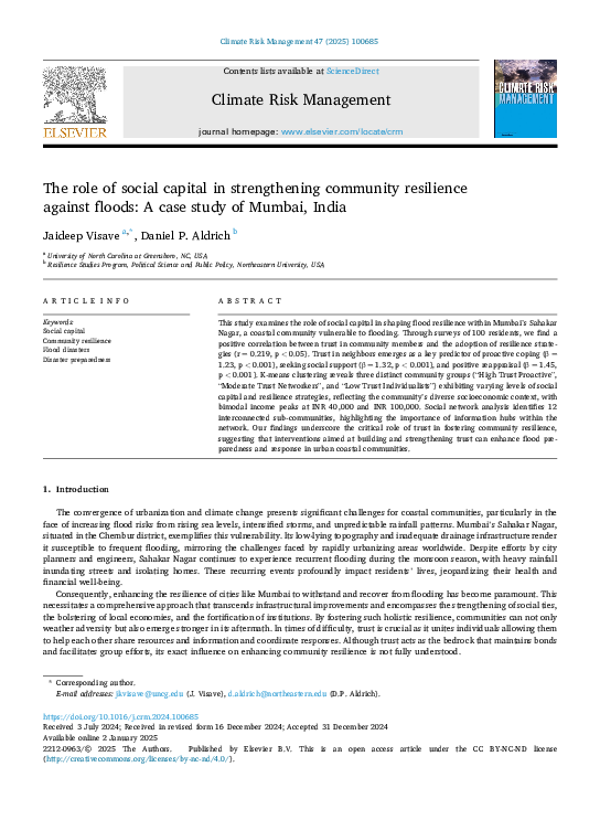 (PDF) The Role of Social Capital in Resilience