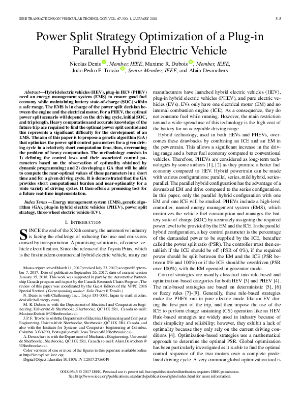 (PDF) Power Split Strategy Optimization of a Plug-in Parallel Hybrid ...