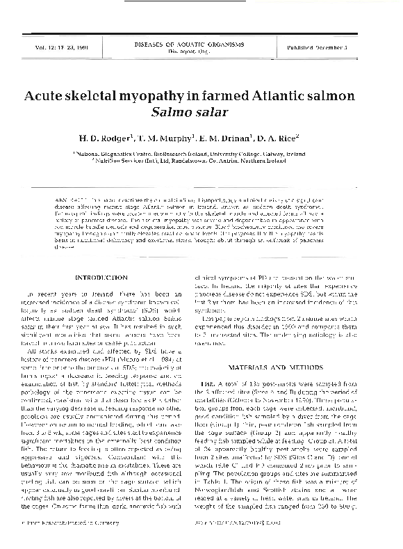 (PDF) Acute skeletal myopathy in farmed Atlantic salmon Salmo salar