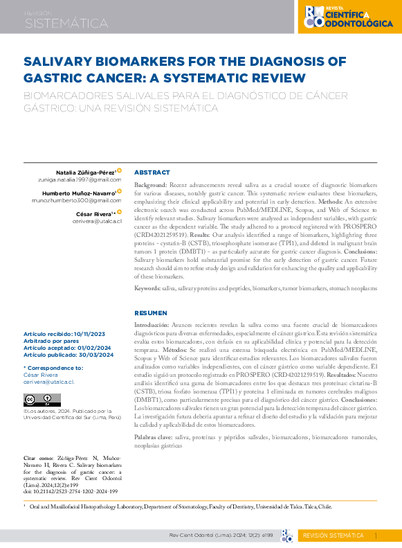 (PDF) Salivary biomarkers for the diagnosis of gastric cancer: a ...