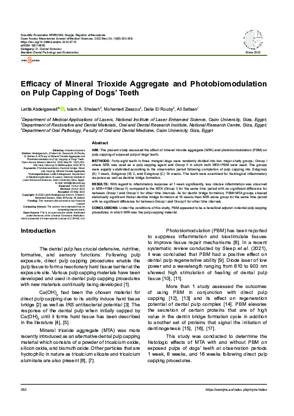 (PDF) Efficacy of Mineral Trioxide Aggregate and Photobiomodulation on ...