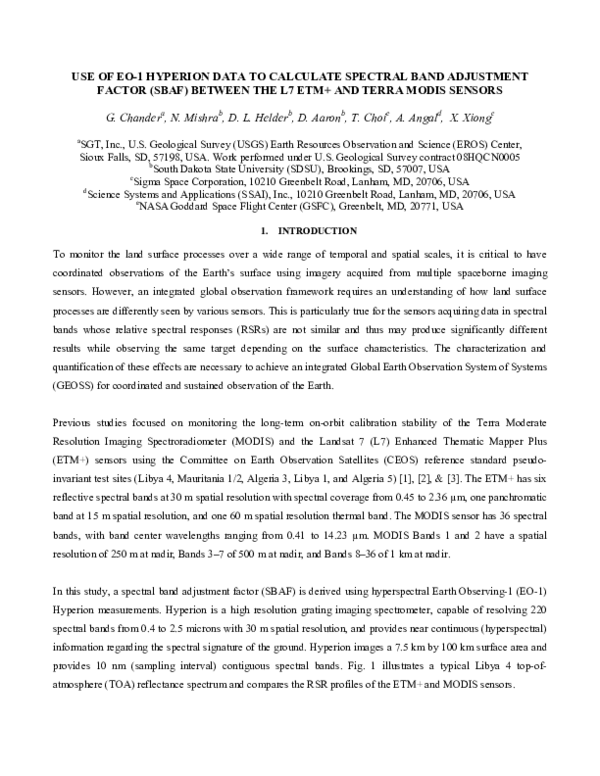 (PDF) Use of EO-1 Hyperion data to calculate spectral band adjustment ...