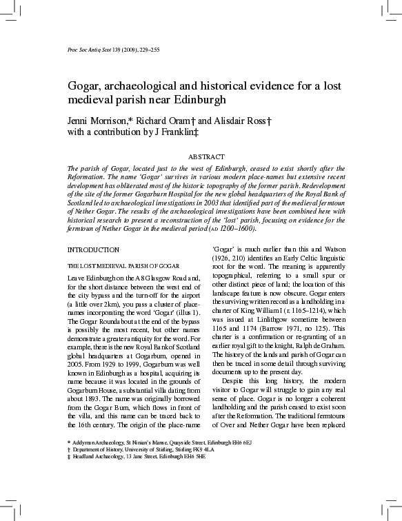 (PDF) Gogar, archaeological and historical evidence for a lost medieval ...