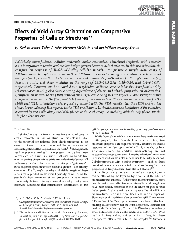 (PDF) Effects of Void Array Orientation on Compressive Properties of ...