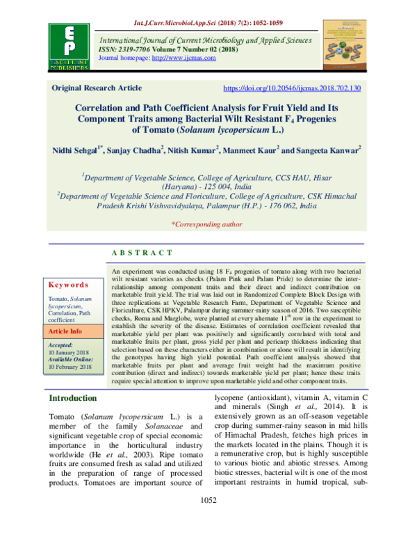 (PDF) Correlation and Path Coefficient Analysis for Fruit Yield and Its ...