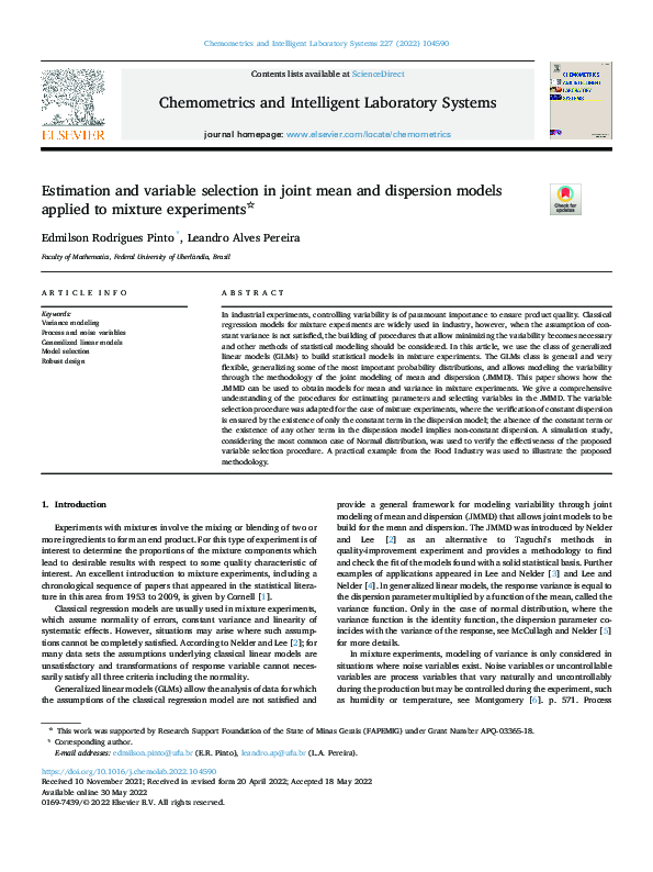 (PDF) Estimation and variable selection in joint mean and dispersion ...