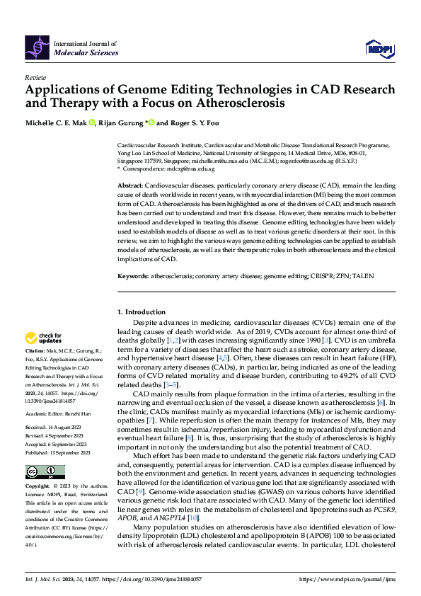 (PDF) Applications of Genome Editing Technologies in CAD Research and ...