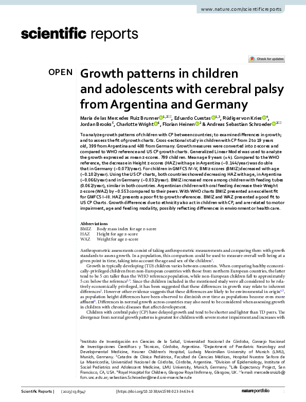 (PDF) Growth patterns in children and adolescents with cerebral palsy ...