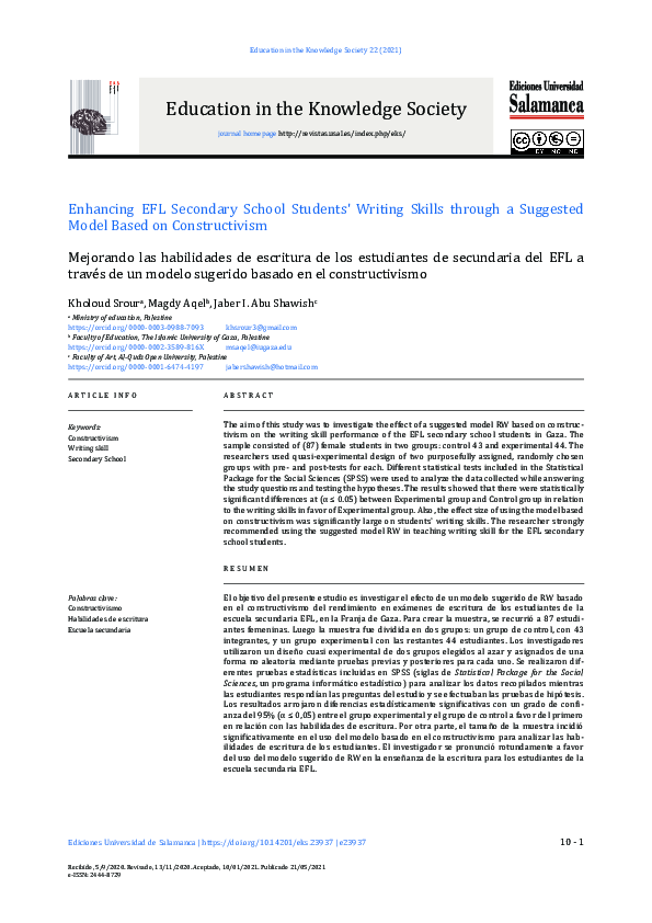 (PDF) Enhancing EFL Secondary School Students' Writing Skills through a ...