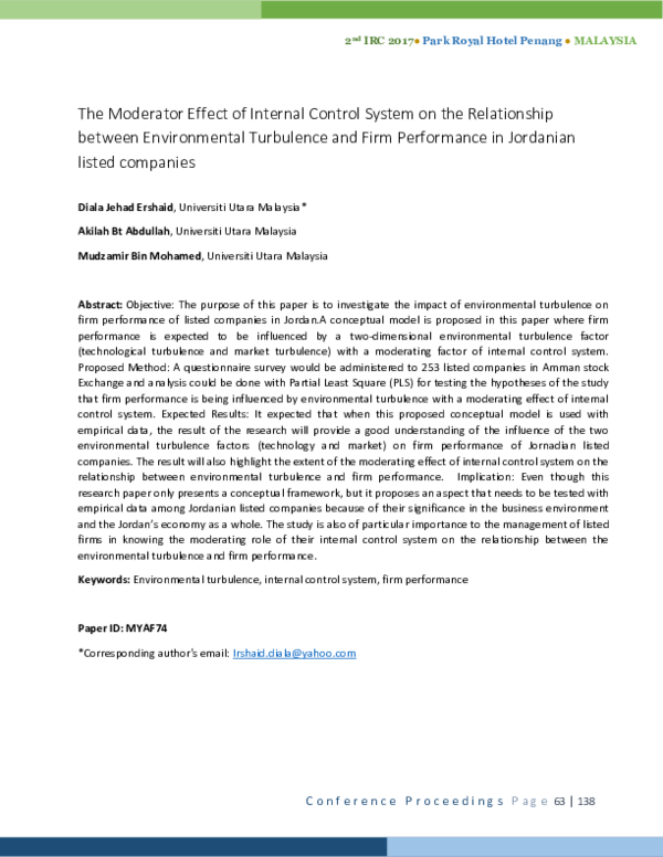(PDF) The Moderator Effect of Internal Control System on the ...