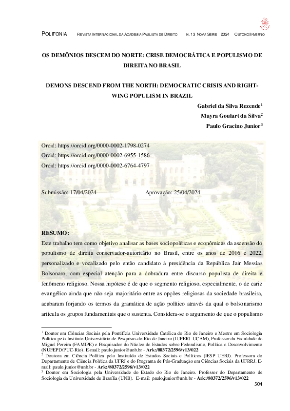 (PDF) OS DEMÔNIOS DESCEM DO NORTE: CRISE DEMOCRÁTICA E POPULISMO DE ...