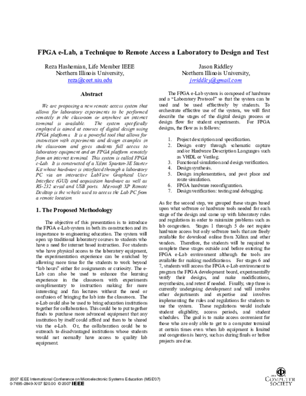 (PDF) FPGA e-Lab, a Technique to Remote Access a Laboratory to Design ...