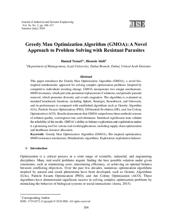 (PDF) Greedy Man Optimization Algorithm (GMOA): A Novel Approach to ...