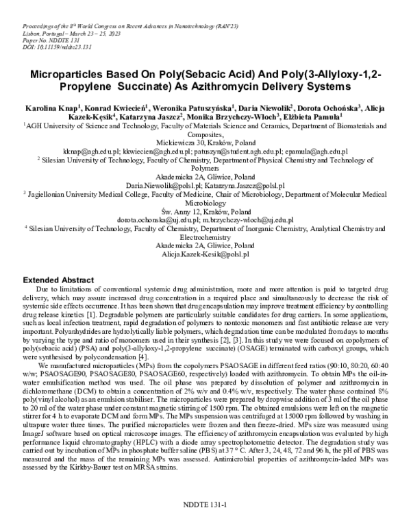 (PDF) Microparticles Based On Poly(Sebacic Acid) And Poly(3-Allyloxy-1 ...