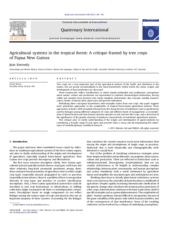 (PDF) Agricultural systems in the tropical forest: A critique framed by ...