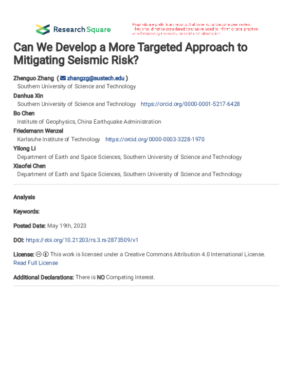 (PDF) Can We Develop a More Targeted Approach to Mitigating Seismic Risk?
